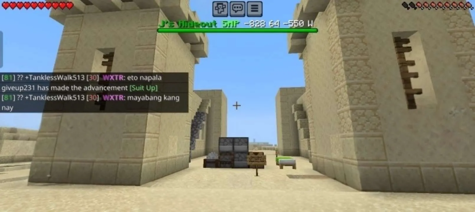 if anyone got teleported to desert and your just lost in there just go in the castle its not finish yet but it will serve as your temporary base if your kinda homeless HAHSHAHSHA dont steal the bed - _- theres a village near it tho so maybe just loot the village